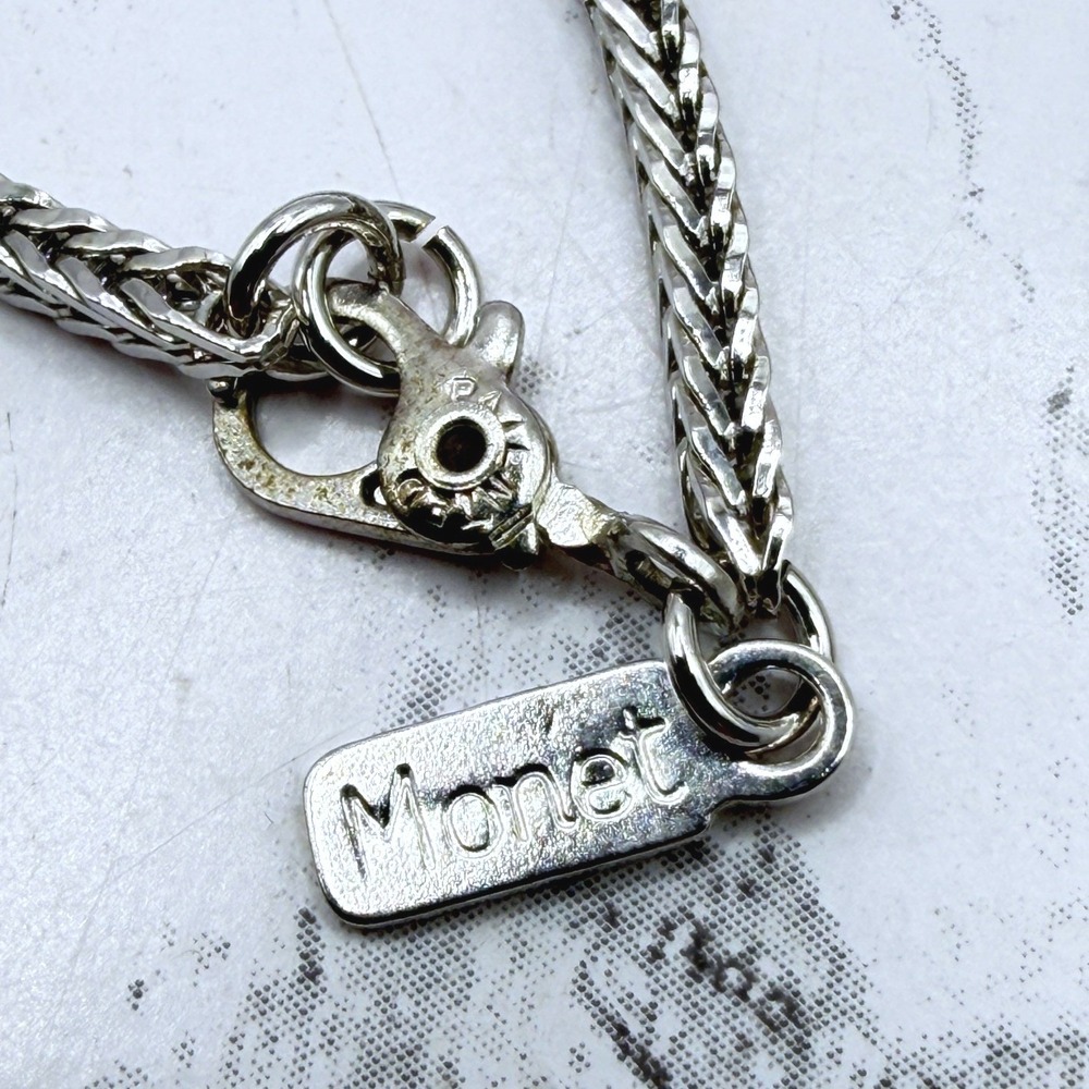 Monet Silver Pendant Necklace Modernist Long Chain Signed 26" - Picture 8 of 8
